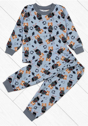 Пижама для мальчика теплая медведь голубая начес