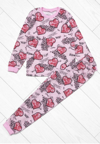Піжама для дівчинки тепла серця рожева байка
