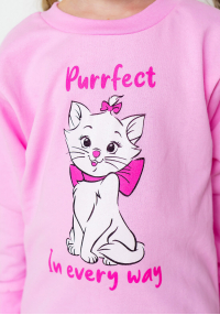 Піжама для дівчинки тепла з принтом кицька з бантом рожева байка