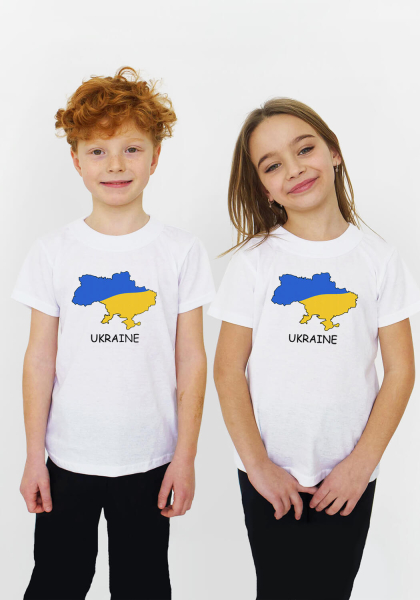 Футболка дитяча з патріотичним принтом мапа України біла
