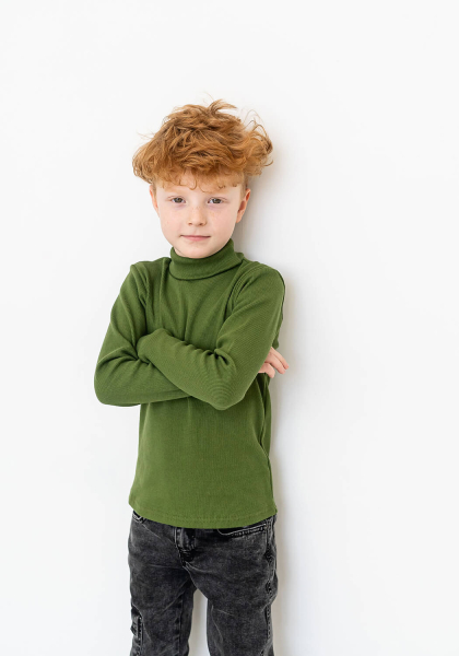 Водолазка для хлопчика хакі яскравий рубчик
