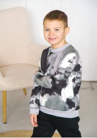 Свитшот теплый для мальчика тайдай серый трехнитка