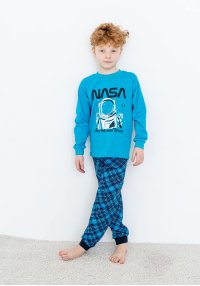 Пижама для мальчика летняя с принтом наса синяя кулир