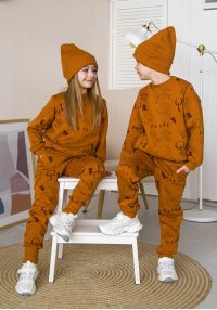 Костюм спортивний дитячий теплий тваринки гірчичний тринитка