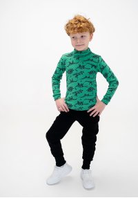 Водолазка для хлопчика тепла Динозаври зелена стрейч футер