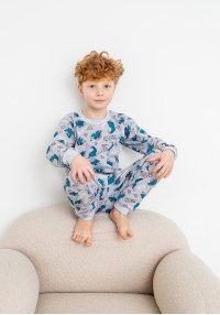 Пижама для мальчика динозавры темно-бирюзовые кулир
