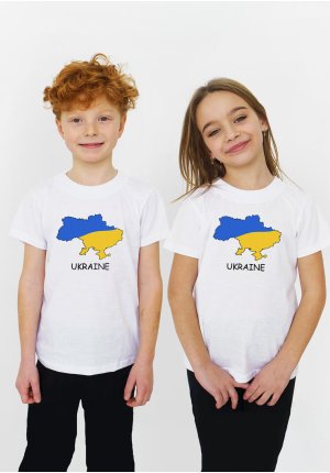 Футболка дитяча з патріотичним принтом мапа України біла