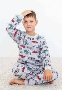 Пижама для мальчика теплая вертолет серая начес