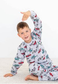 Пижама для мальчика теплая вертолет серая начес