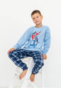 Пижама для мальчика теплая Смайл дино синяя начес