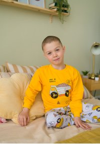 Пижама детская теплая грузовик желтая начес